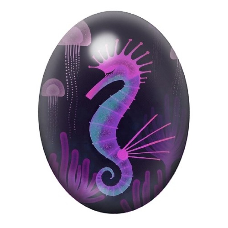 Cabochon en Verre Illustré Mer, Été, Hippocampe 13x18, 18x25 ou 30x40mm