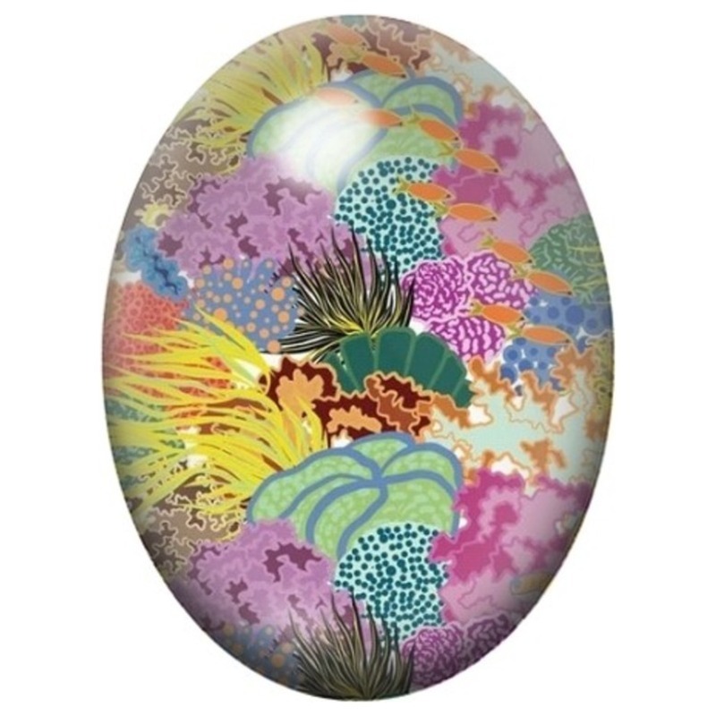 Cabochon en Verre Illustré Récif Graphique aux Coraux Pastel 13x18, 18x25 ou 30x40mm