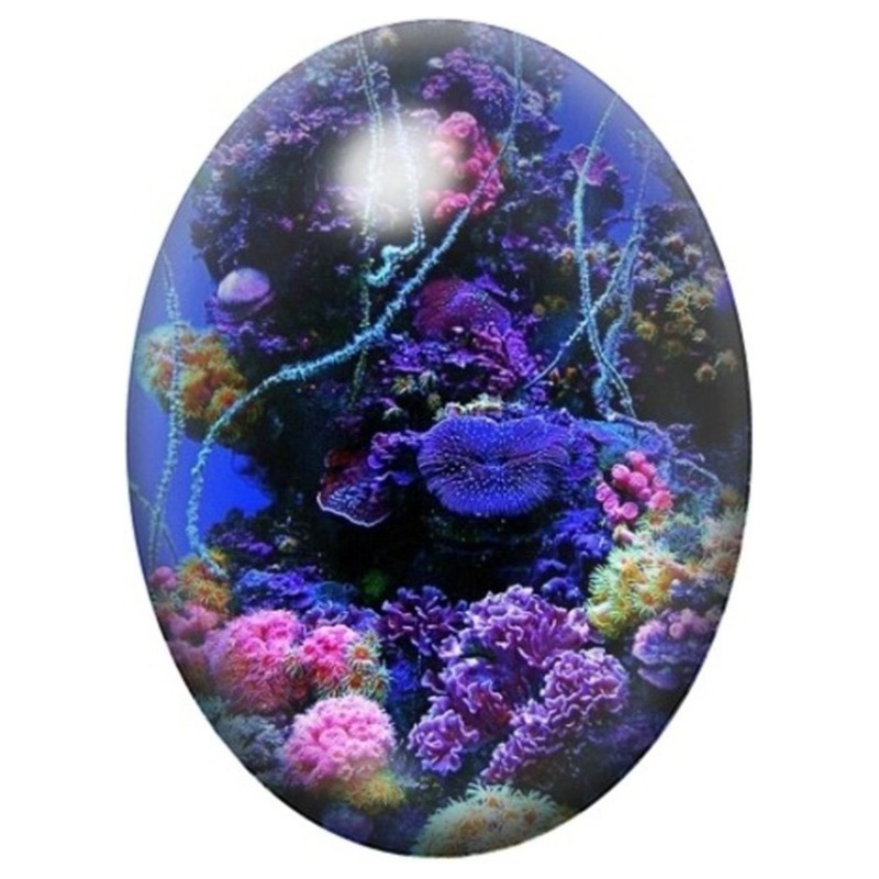 Cabochon en Verre Illustré Récif Violet dans l’Océan Bleu 13x18, 18x25 ou 30x40mm