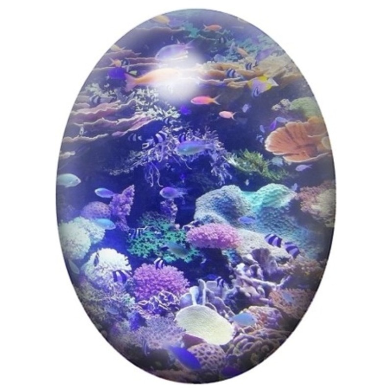Cabochon en Verre Illustré Récif Violet aux Coraux Lumineux 13x18, 18x25 ou 30x40mm