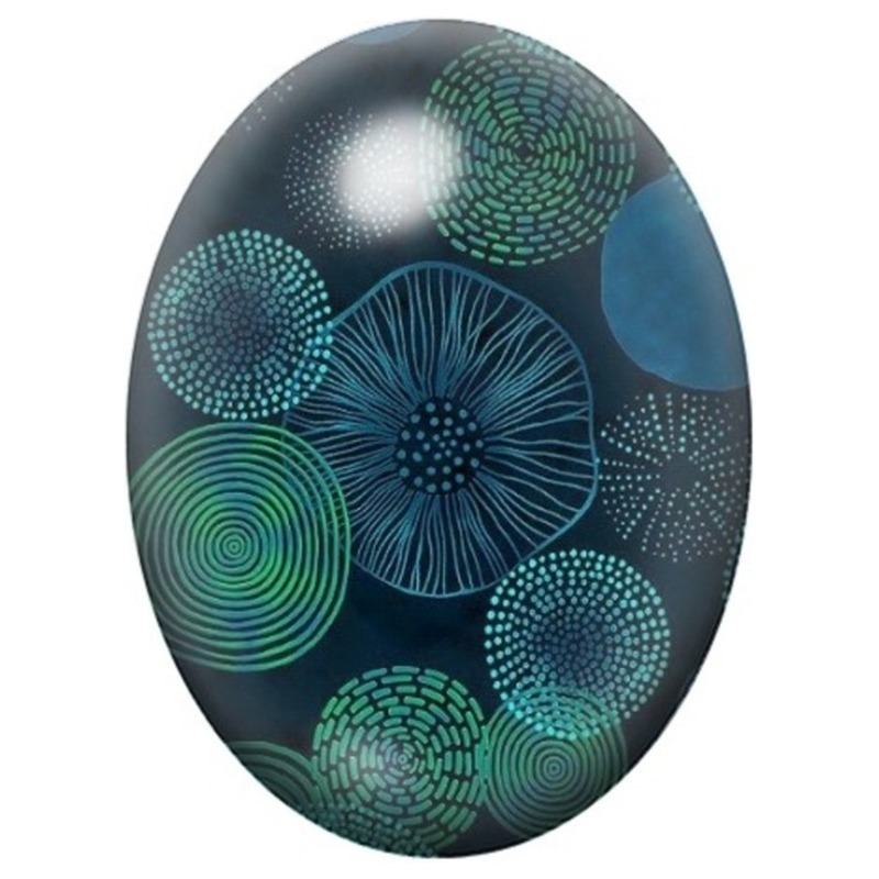 Cabochon en Verre Illustré Oursins Graphiques Bleus et Verts 13x18, 18x25 ou 30x40mm