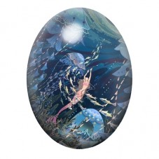 Cabochon en Verre Illustré Sirène parmi les Méduses 13x18, 18x25 ou 30x40mm pour la création de bijoux fantaisie - DIY