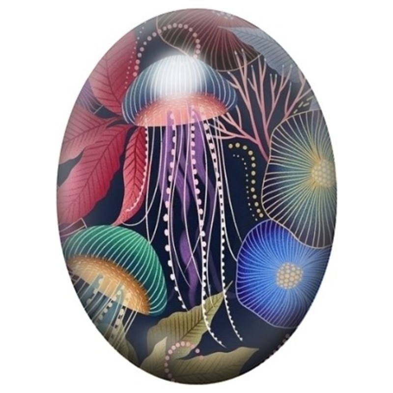 Cabochon en Verre Illustré Méduse Graphique aux Tentacules Violets 13x18, 18x25 ou 30x40mm