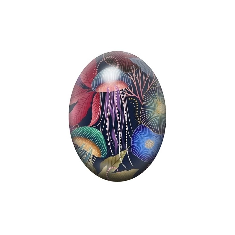 Cabochon en Verre Illustré Mer, Été, Méduse 13x18, 18x25 ou 30x40mm