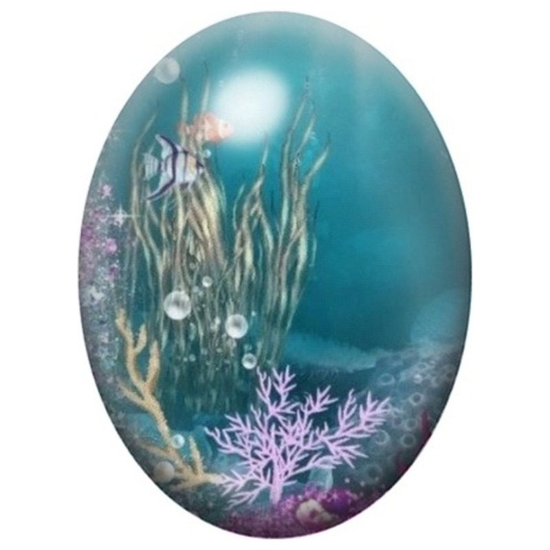 Cabochon en Verre Illustré Épave dans un Lagon Turquoise 13x18, 18x25 ou 30x40mm