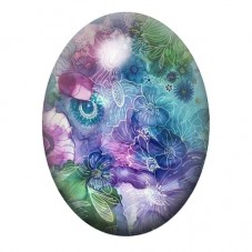 Cabochon en Verre Illustré Récif Floral Violet et Turquoise 13x18, 18x25 ou 30x40mm pour la création de bijoux fantaisie - DIY