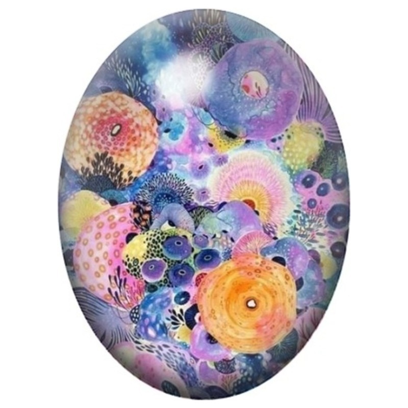 Cabochon en Verre Illustré Anémones Abstraites Multicolores 13x18, 18x25 ou 30x40mm
