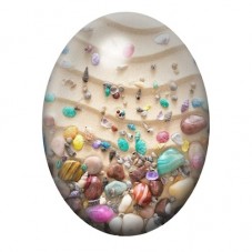 Cabochon en Verre Illustré Plage Couverte de Coquillages Colorés 13x18, 18x25 ou 30x40mm pour la création de bijoux fantaisie - 