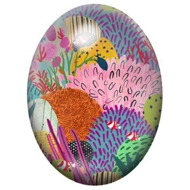 Cabochon en Verre Illustré Jardin Sous-Marin Graphique Rose et Vert 13x18, 18x25 ou 30x40mm