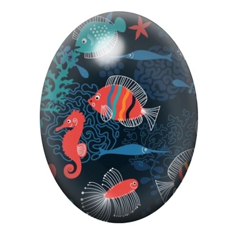 Cabochon en Verre Illustré Mer, Été, Poissons 13x18, 18x25 ou 30x40mm