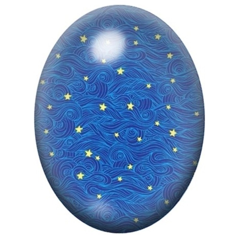 Cabochon en Verre Illustré Vagues Étoilées Bleu Nuit 13x18, 18x25 ou 30x40mm