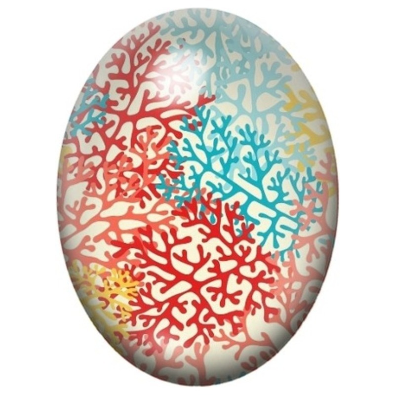 Cabochon en Verre Illustré Branches de Corail Rouge et Turquoise 13x18, 18x25 ou 30x40mm