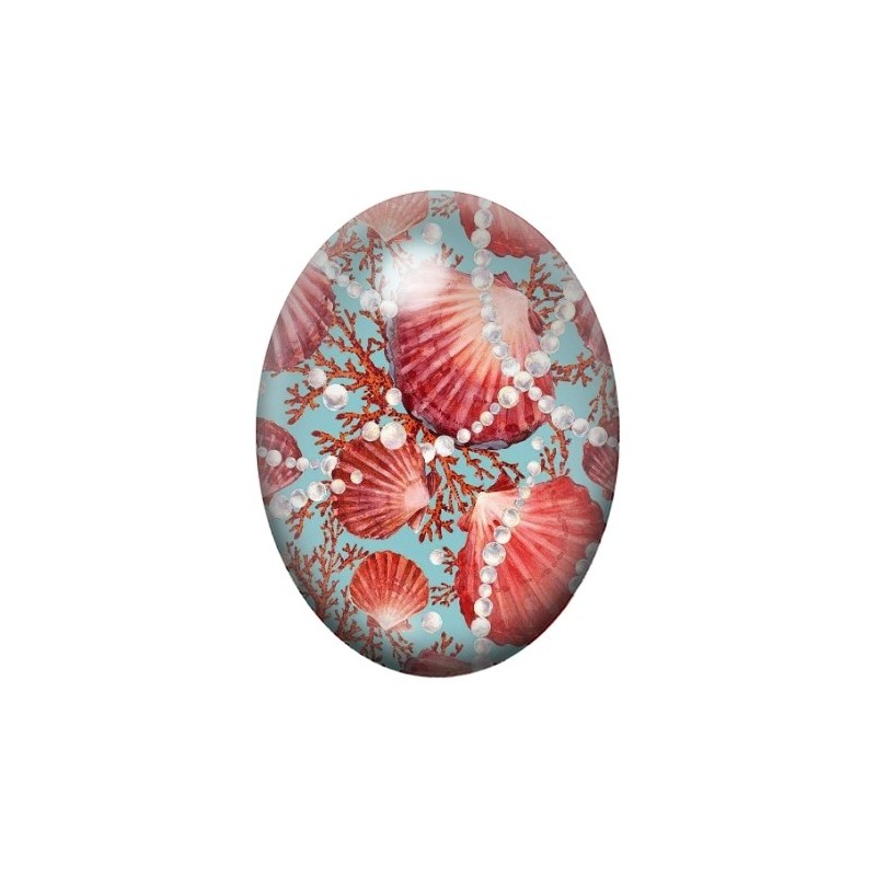 Cabochon en Verre Illustré Mer, Été, Coquillages, Perles 13x18, 18x25 ou 30x40mm