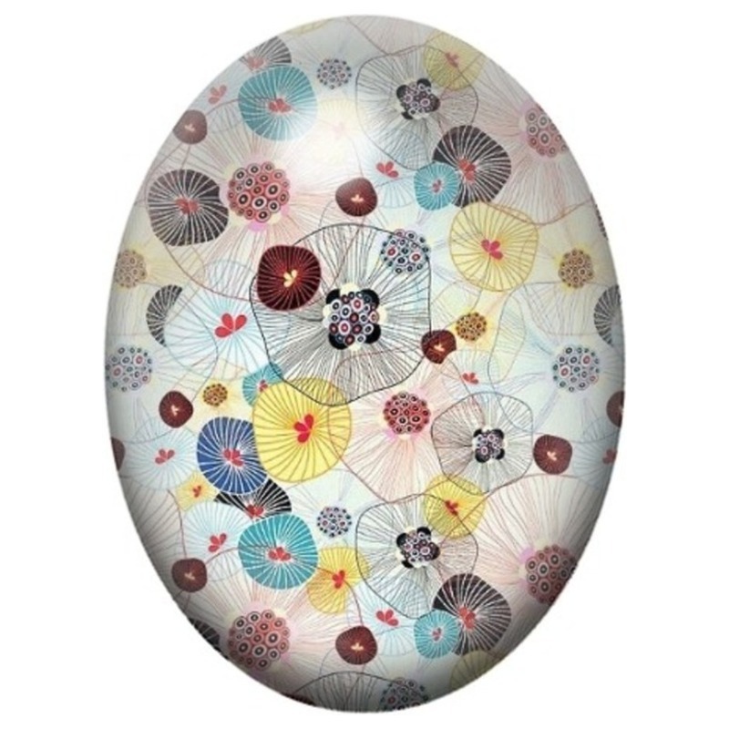Cabochon en Verre Illustré Oursins Graphiques sur Fond Ivoire 13x18, 18x25 ou 30x40mm