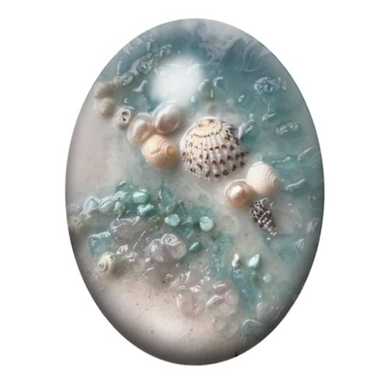 Cabochon en Verre Illustré Mer, Été, Coquillages 13x18, 18x25 ou 30x40mm