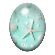 Cabochon en Verre Illustré Étoile de Mer Blanche sur Fond Menthe 13x18, 18x25 ou 30x40mm pour la création de bijoux fantaisie - 
