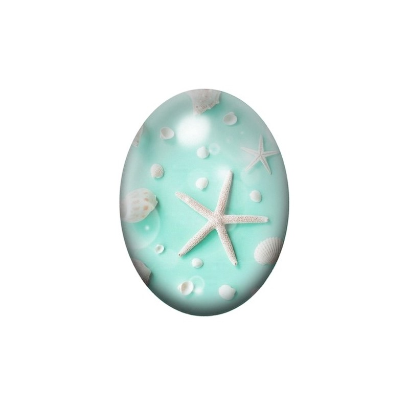 Cabochon en Verre Illustré Etoile de Mer, Été 13x18, 18x25 ou 30x40mm