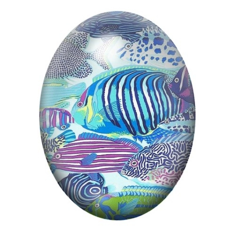 Cabochon en Verre Illustré Mer, Été, Poissons 13x18, 18x25 ou 30x40mm