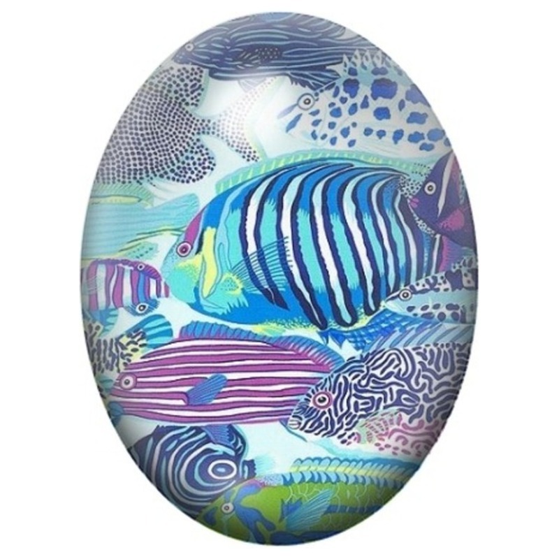 Cabochon en Verre Illustré Poisson Tropical Rayé dans un Océan Graphique 13x18, 18x25 ou 30x40mm
