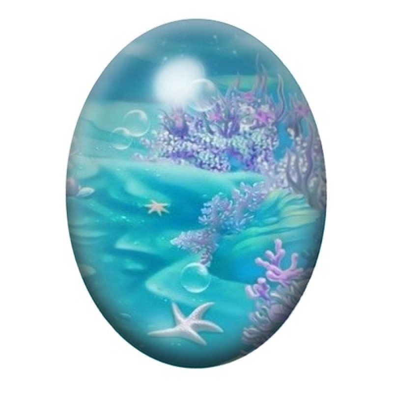 Cabochon en Verre Illustré Mer, Été 13x18, 18x25 ou 30x40mm