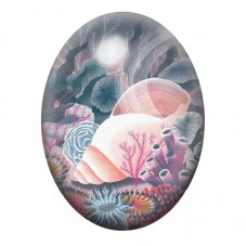 Cabochon en Verre Illustré Coquillage Rose dans un Récif Pastel 13x18, 18x25 ou 30x40mm pour la création de bijoux fantaisie - D