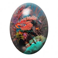 Cabochon en Verre Illustré Récif de Corail Rouge et Turquoise 13x18, 18x25 ou 30x40mm pour la création de bijoux fantaisie - DIY