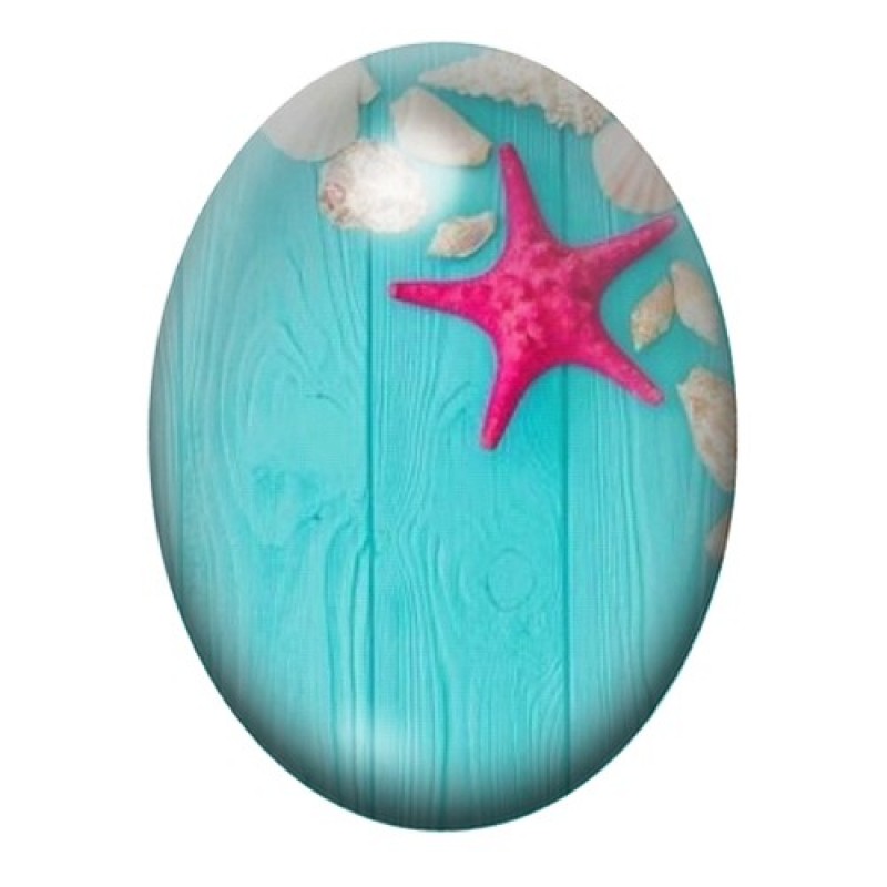 Cabochon en Verre Illustré Etoile de Mer, Été 13x18, 18x25 ou 30x40mm