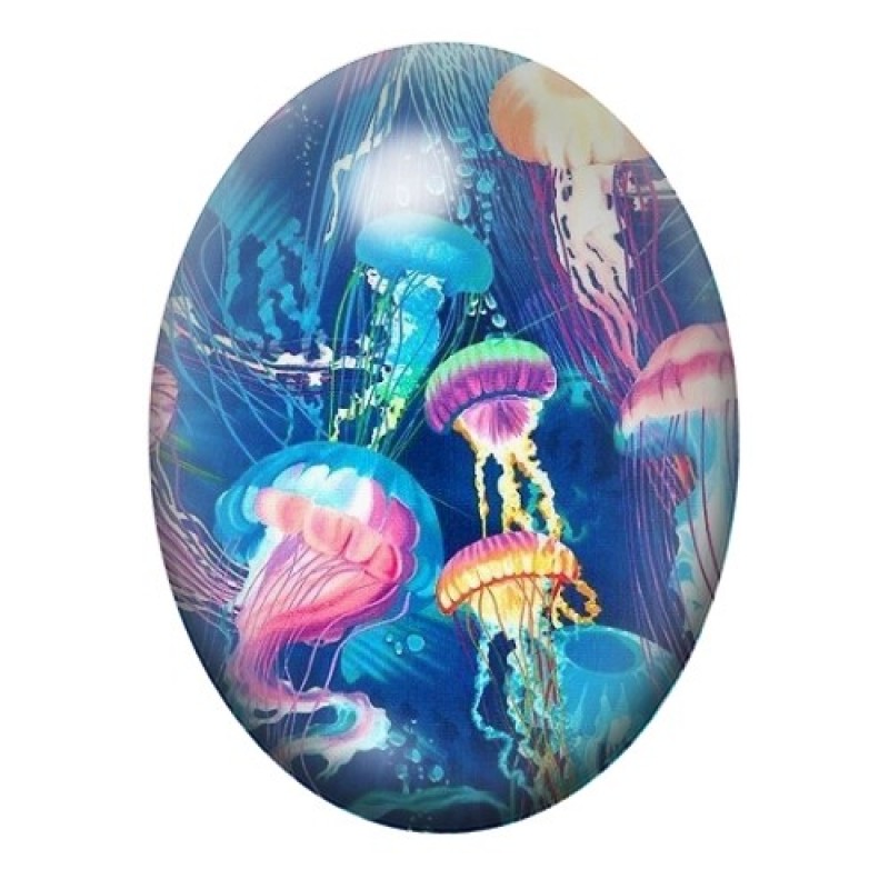 Cabochon en Verre Illustré Mer, Été, Méduses 13x18, 18x25 ou 30x40mm