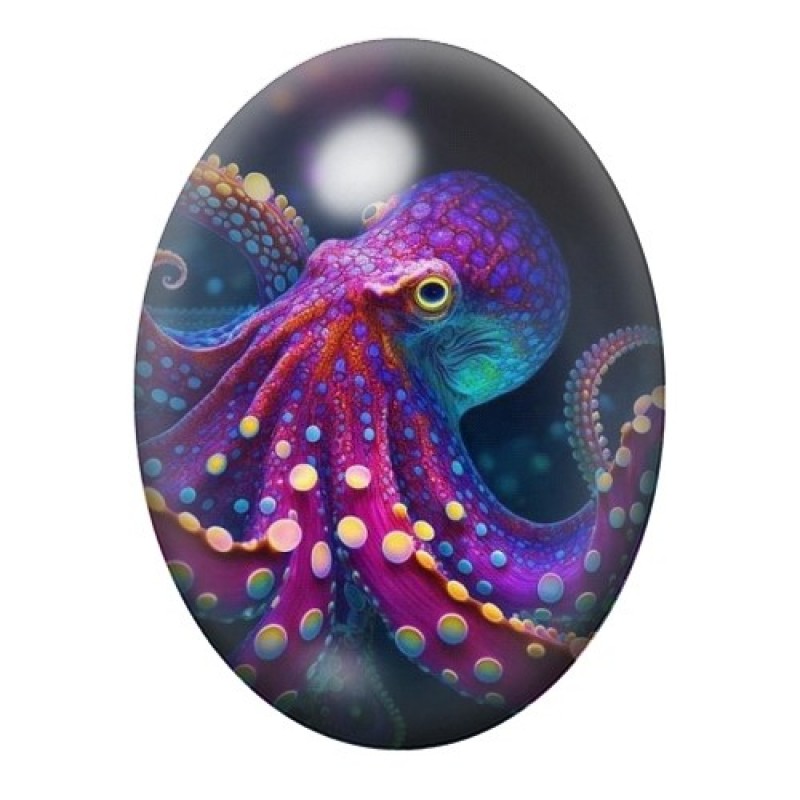 Cabochon en Verre Illustré Mer, Été, Pieuvre 13x18, 18x25 ou 30x40mm