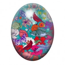 Cabochon en Verre Illustré Poisson et Oiseaux dans un Jardin Fleuri 13x18, 18x25 ou 30x40mm pour la création de bijoux fantaisie