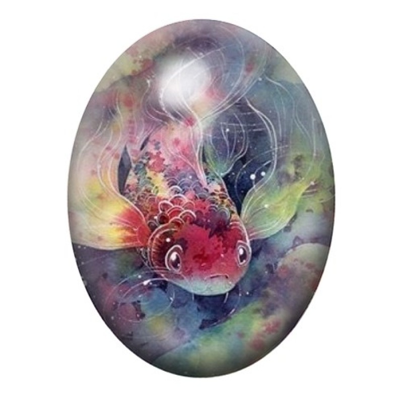 Cabochon en Verre Illustré Mer, Été, Poisson 13x18, 18x25 ou 30x40mm