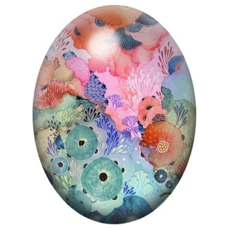 Cabochon en Verre Illustré Jardin Marin Pastel aux Anémones 13x18, 18x25 ou 30x40mm