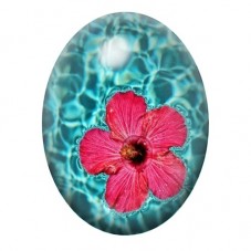 Cabochon en Verre Illustré Hibiscus Rose sur l’Eau Turquoise 13x18, 18x25 ou 30x40mm pour la création de bijoux fantaisie - DIY