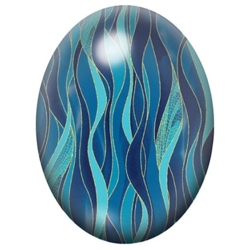 Cabochon en Verre Illustré Algues Graphiques Bleues et Turquoise 13x18, 18x25 ou 30x40mm