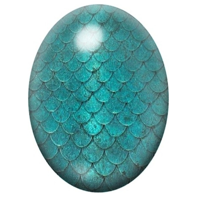 Cabochon en Verre Illustré Écailles de Sirène Turquoise 13x18, 18x25 ou 30x40mm