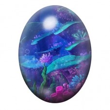 Cabochon en Verre Illustré Baleines dans un Océan Violet 13x18, 18x25 ou 30x40mm pour la création de bijoux fantaisie - DIY