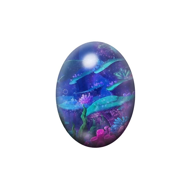 Cabochon en Verre Illustré Mer, Été, Fond Marin 13x18, 18x25 ou 30x40mm