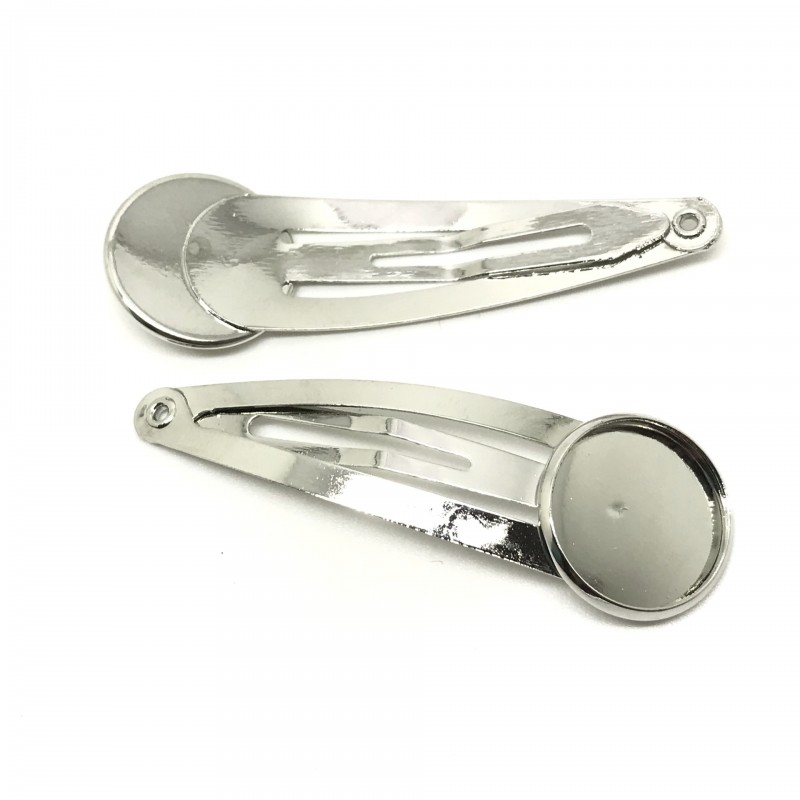 2 Supports Barrettes à Cheveux Argentés pour Cabochon 16mm