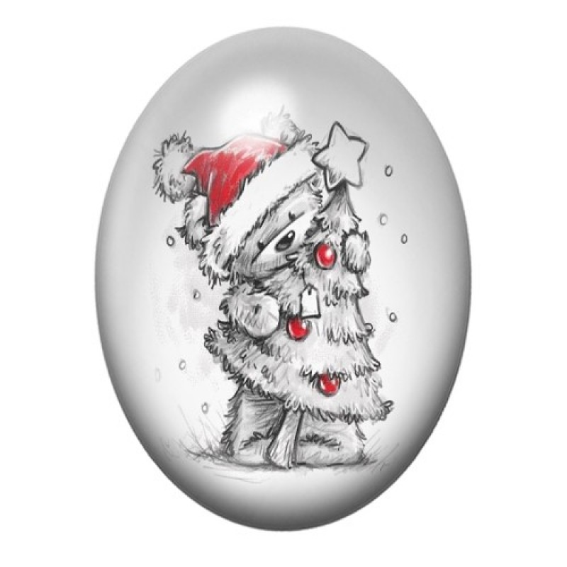 Cabochon en Verre Illustré Sapin de Noël Gribouillé 13x18, 18x25 ou 30x40mm