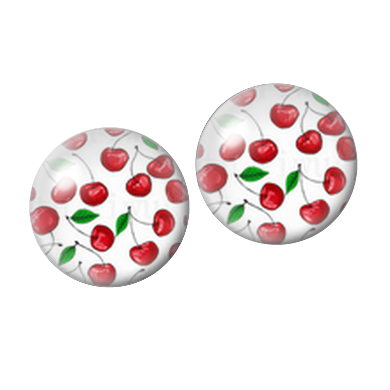 2 Cabochons en Verre Illustré Fruit Cerises 10mm