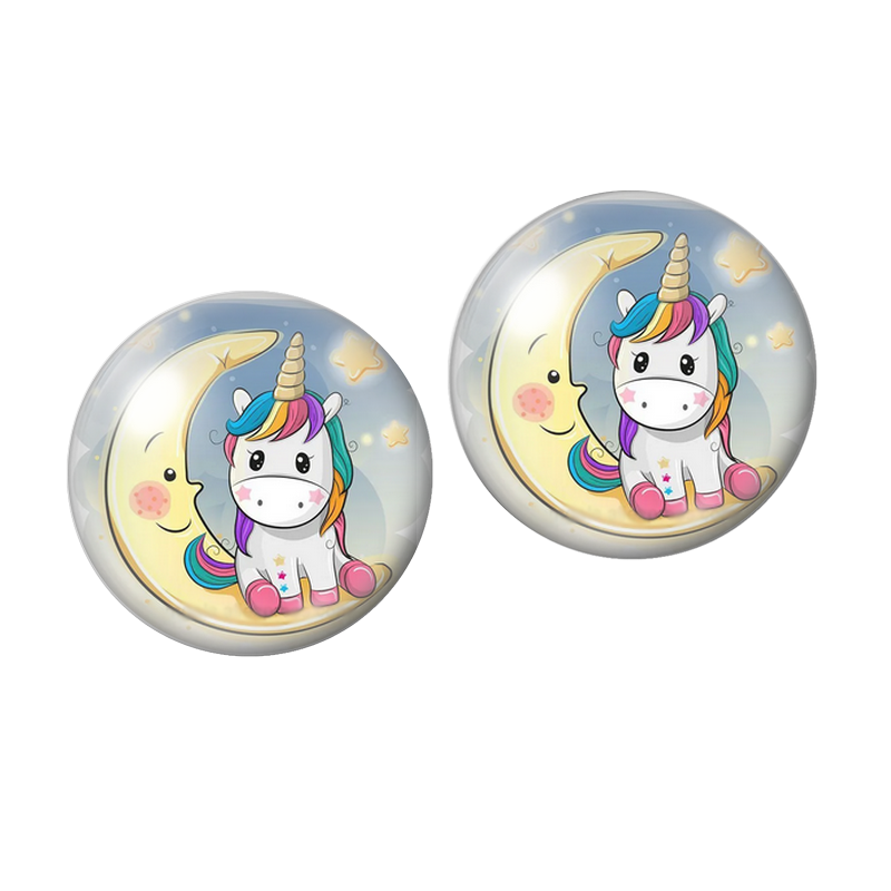 2 Cabochons en Verre Illustré Licorne Lune 10mm