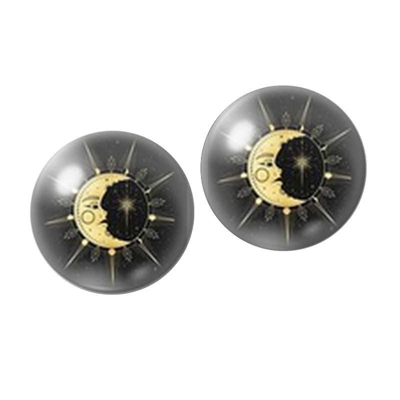 2 Cabochons en Verre Illustré Soleil Lune 10mm