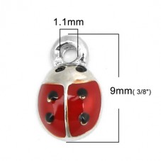 4 Breloques Coccinelle en Émail Rouge Métal Argenté 9x5mm