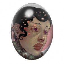 Cabochon en Verre Illustré Visage Onirique aux Pierres Précieuses 13x18, 18x25 ou 30x40mm pour la création de bijoux fantaisie -