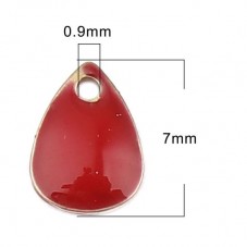 4 Breloques Goutte en Émail Rouge Métal Doré 7x5mm