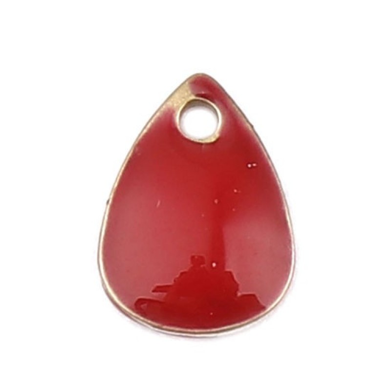 4 Breloques Goutte en Émail Rouge Métal Doré 7x5mm