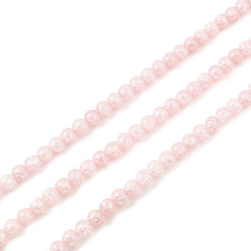 5 Perles en Verre Craquelé Rose 8mm