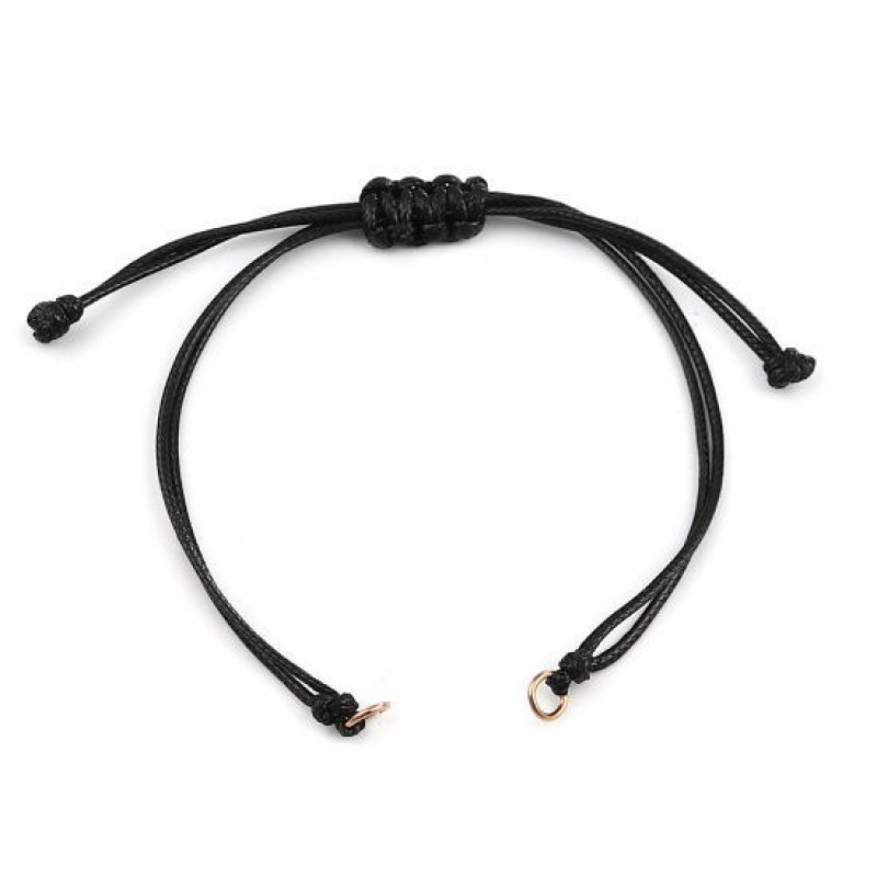 2 Bracelets en Cordon Ciré Tressé Réglable Noir Métal Doré 14cm