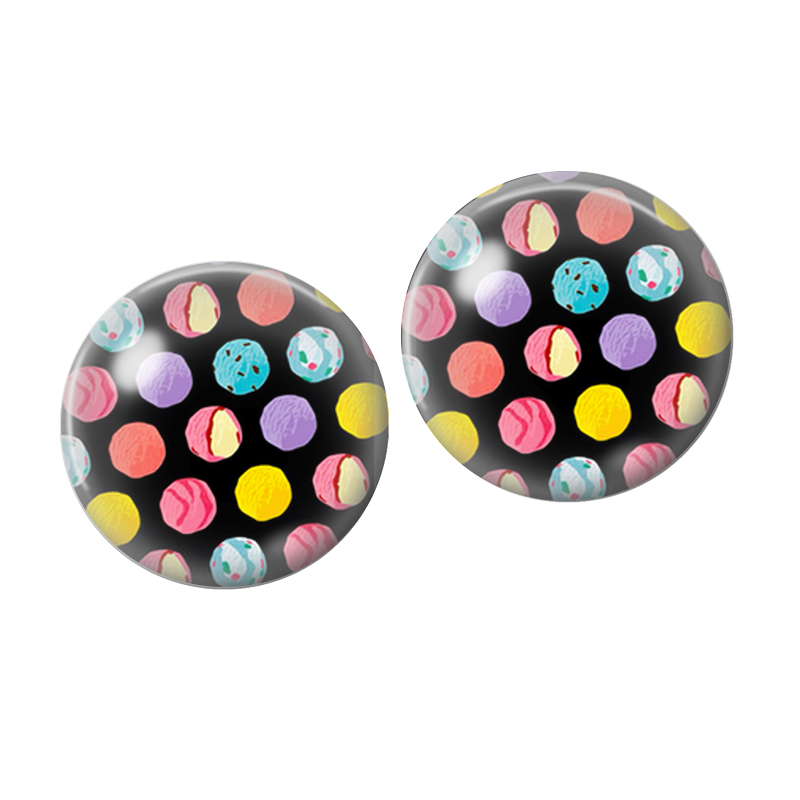2 Cabochons en Verre Illustré Pois Rétro 10mm