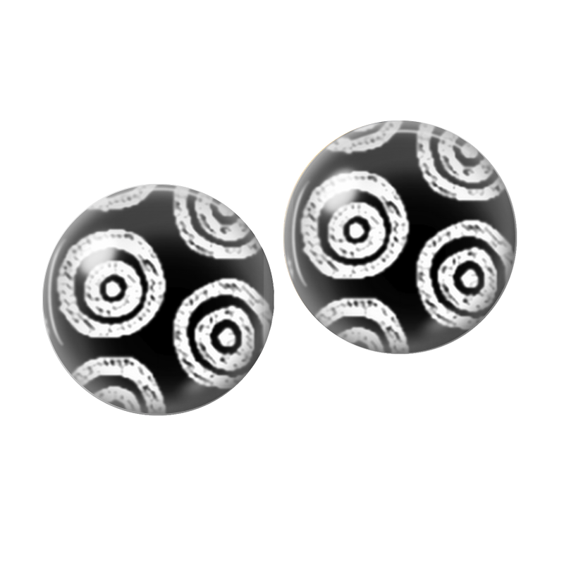 2 Cabochons en Verre Illustré Noir et Blanc 10mm
